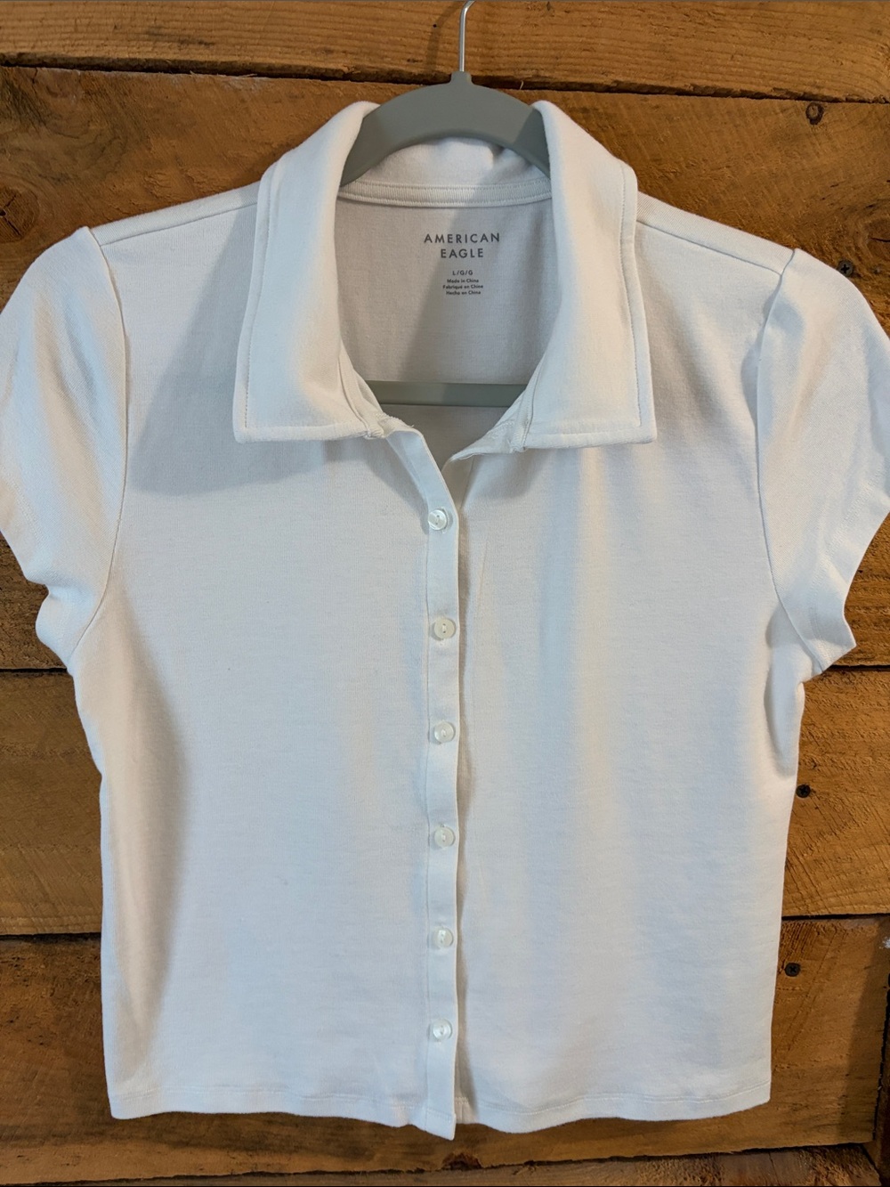 American Eagle Outfitters White Button-Down Polo Top